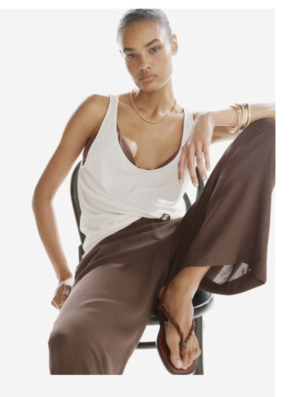 H&M Wide Leg Drawstring Pull On Pants in Brown - Med